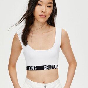 Pull & Bear Women's White Sports Top with Stripe - Size Small - NWT